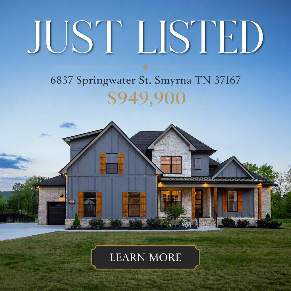 Just Listed ad: Smyrna, TN new build at $949,900 with Learn More button