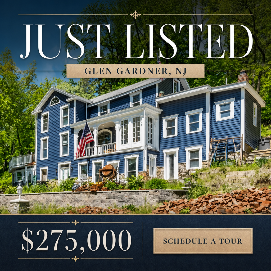 Just Listed ad: Glen Gardner, NJ colonial at $275,000 with Schedule a Tour button